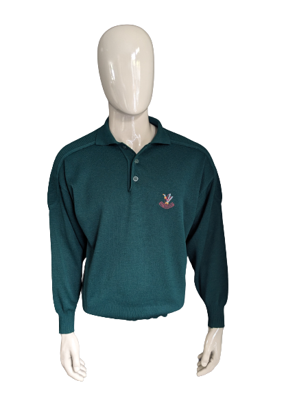 Vintage Woll-Polopullover von George Bernard. Dunkelgrün gefärbt. Größe L.
