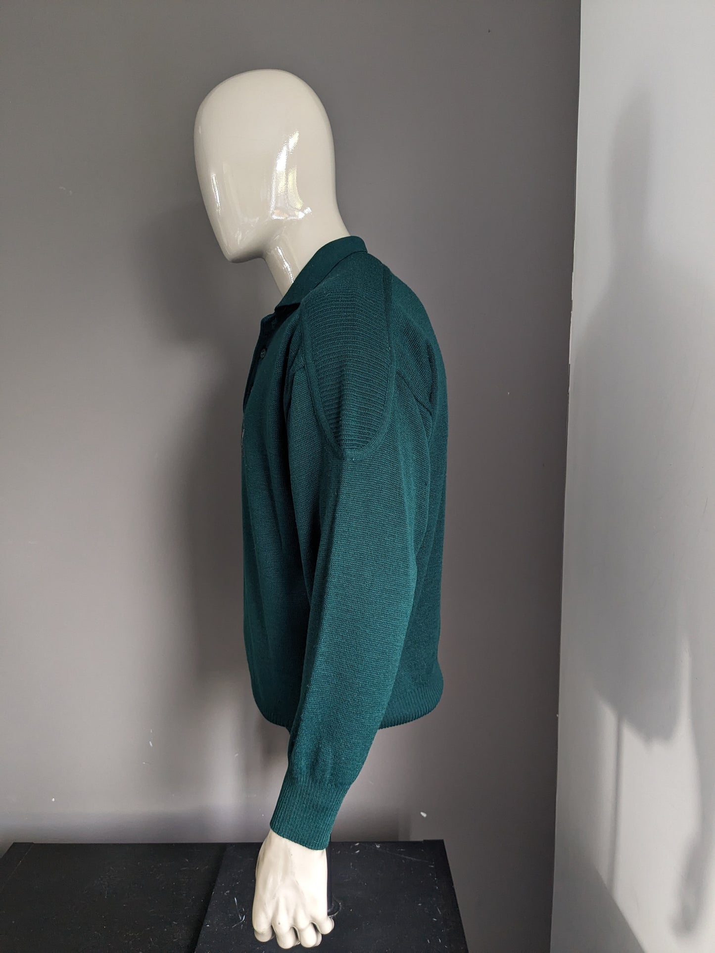 Vintage woolen George Bernard Polo sweater. Dark green colored. Size L.