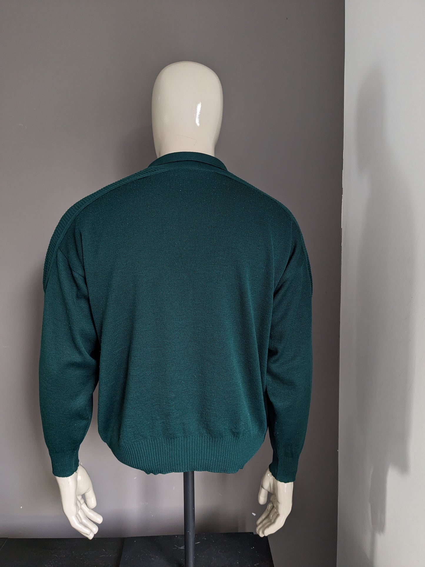Vintage Wollen George Bernard polo trui. Donker Groen gekleurd. Maat L.