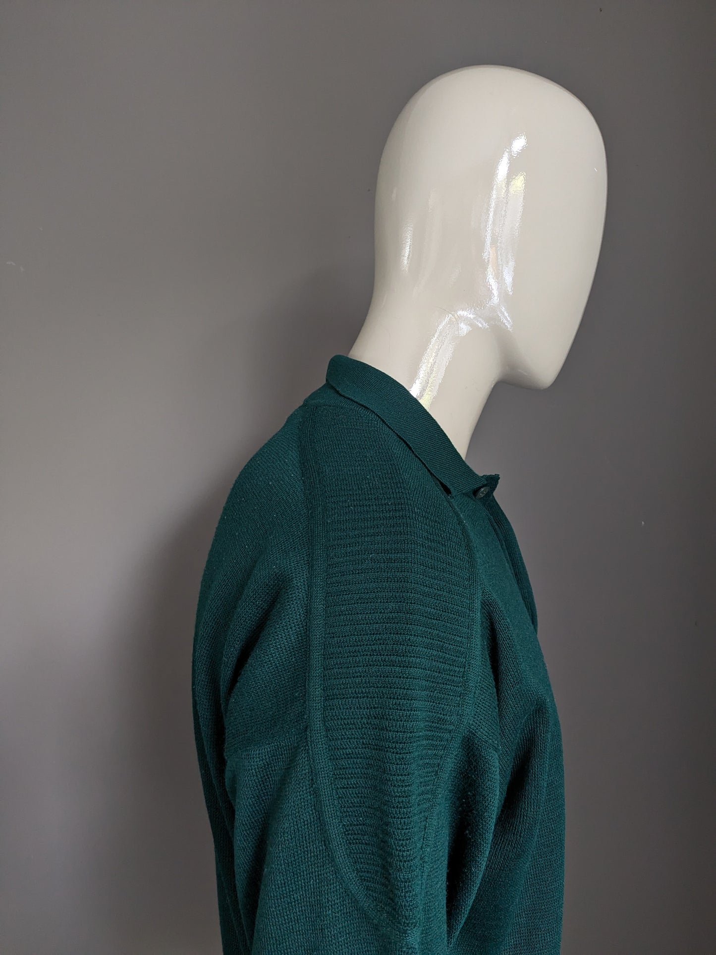 Vintage woolen George Bernard Polo sweater. Dark green colored. Size L.