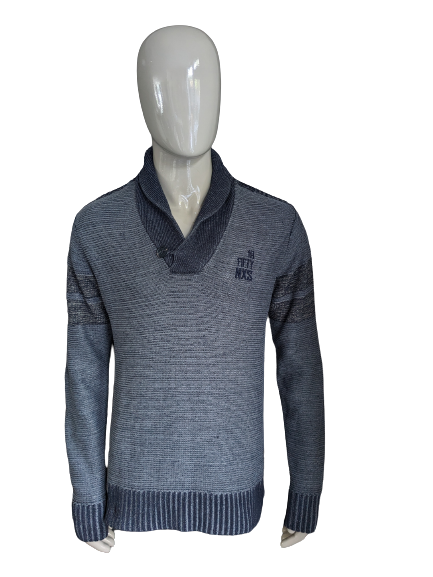 No Excess sweater with sporty collar. Blue Gray mixed. Size XL.