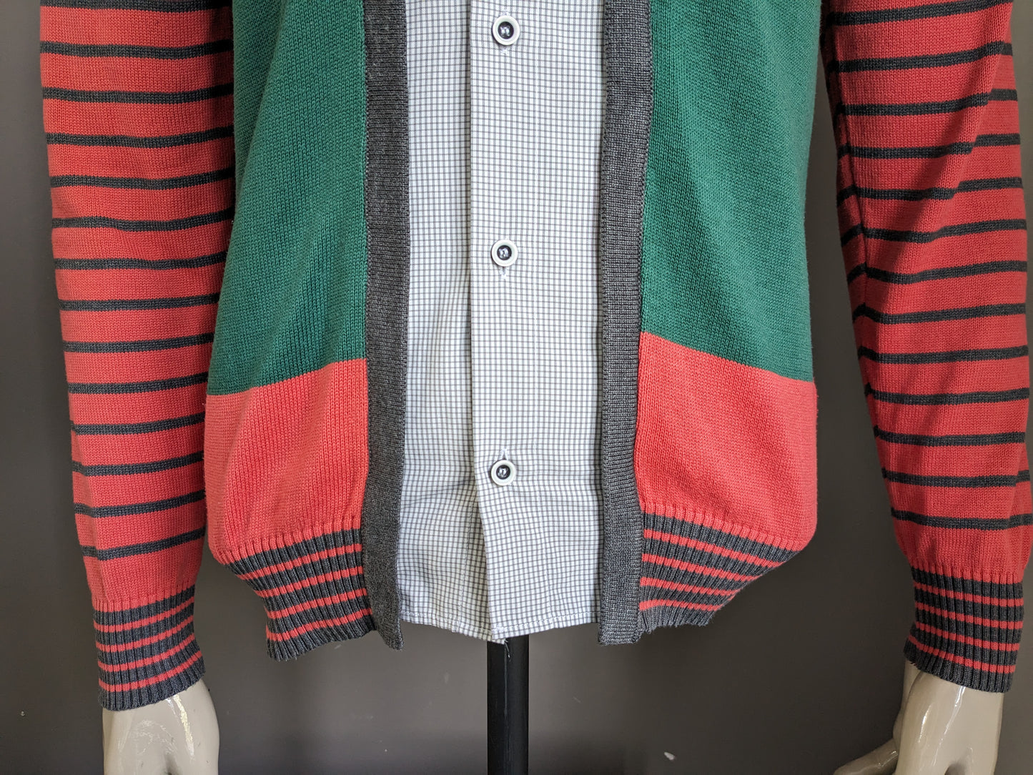 Cipo and Baxx Vest Overhemd combi. Grijs Roze Groen gekleurd. Maat M.