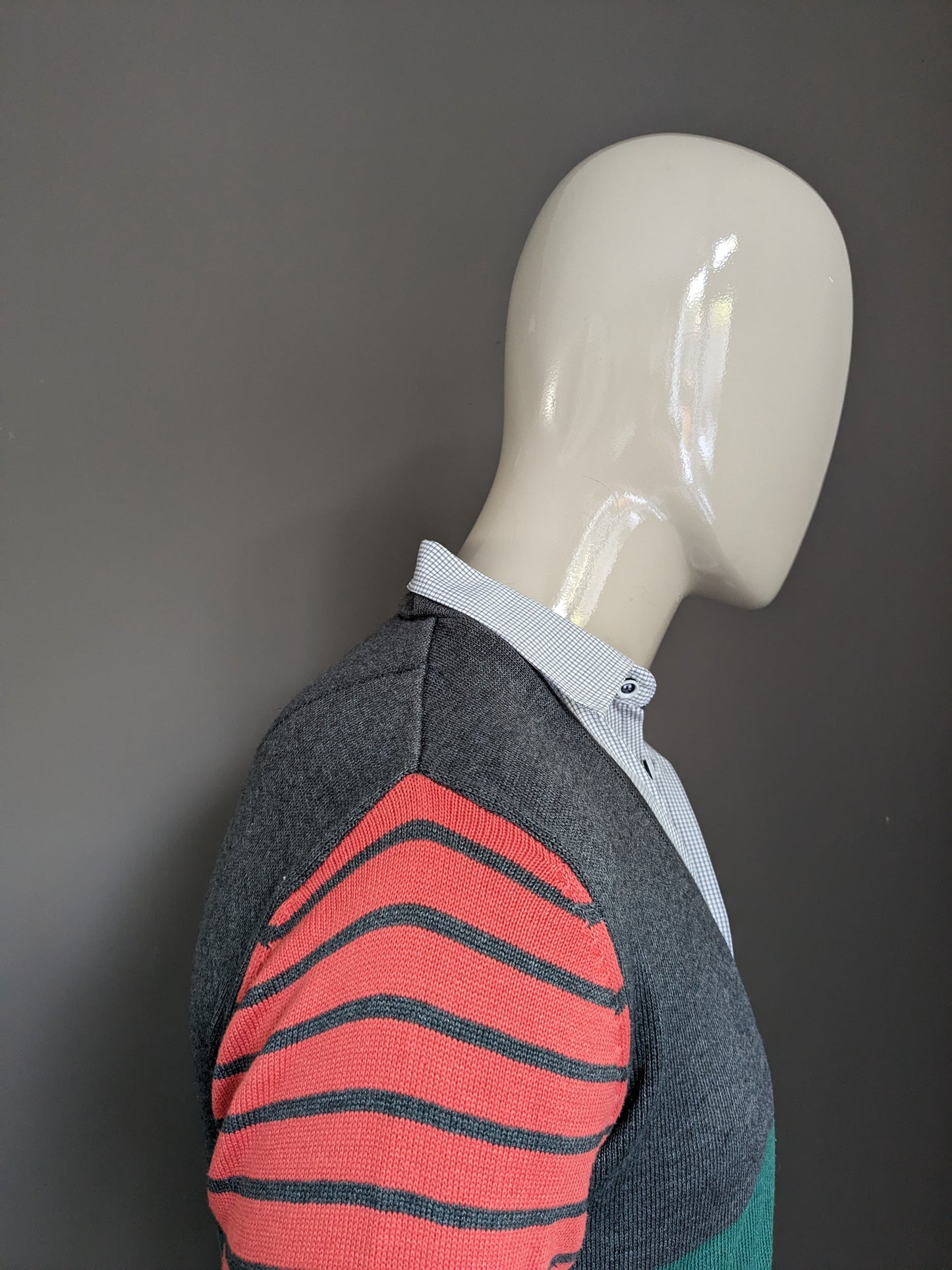 Cipo and Baxx Vest Overhemd combi. Grijs Roze Groen gekleurd. Maat M.
