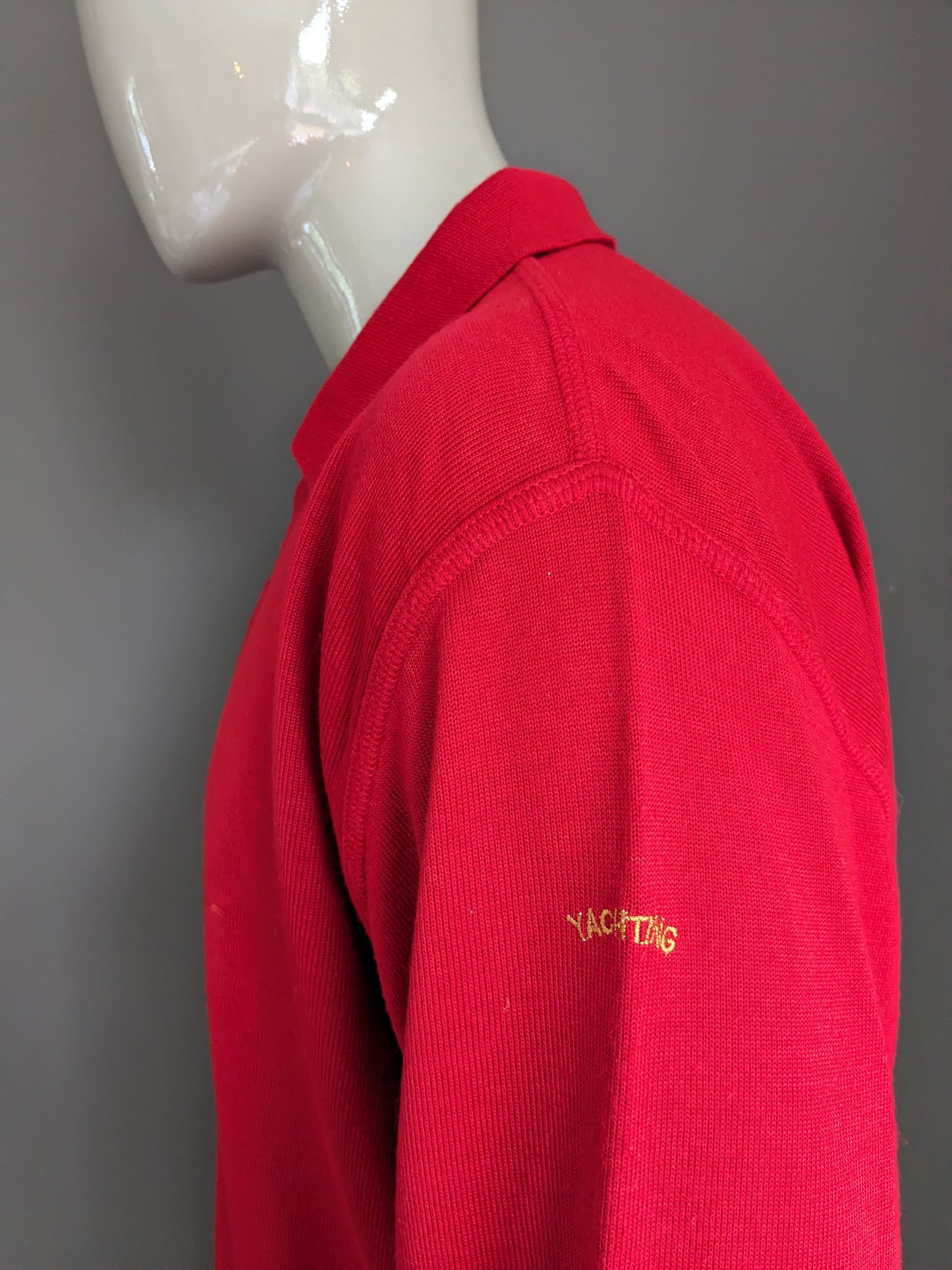 Vintage N.L.F. Wool polo sweater with buttons. Colored red. Size 2XL / XXL. 50% wool.