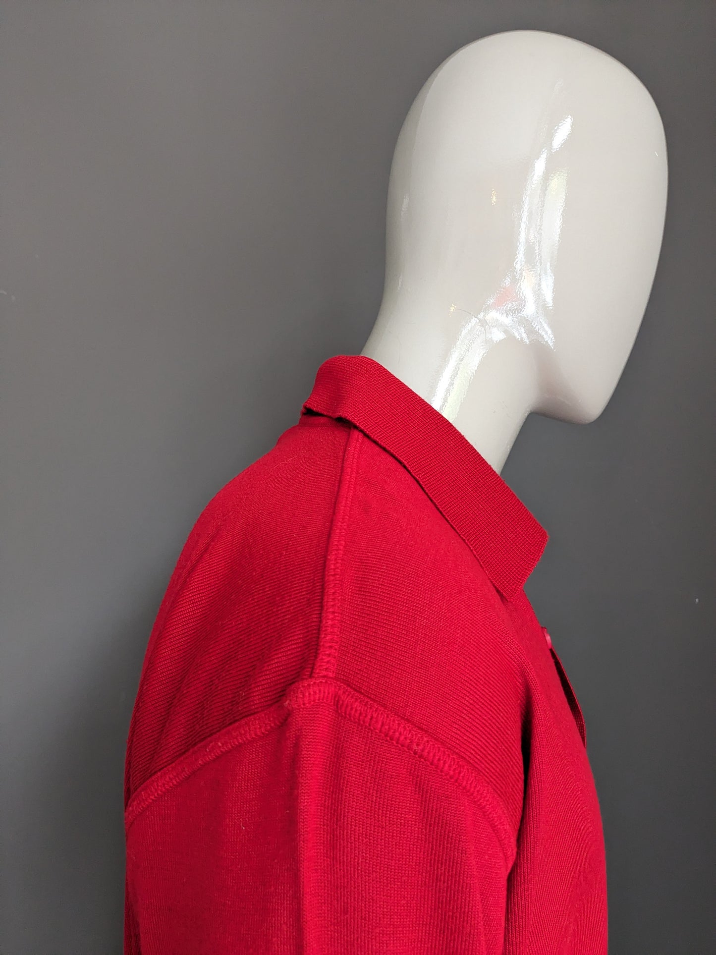 Vintage N.L.F. Maglione polo di lana con bottoni. Rosso colorato. Dimensione 2xl / xxl. 50% lana.