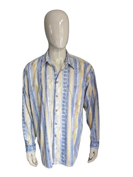 Camisa vintage de los 80. Impresión gris amarilla azul. Tamaño 2xl / xxl.