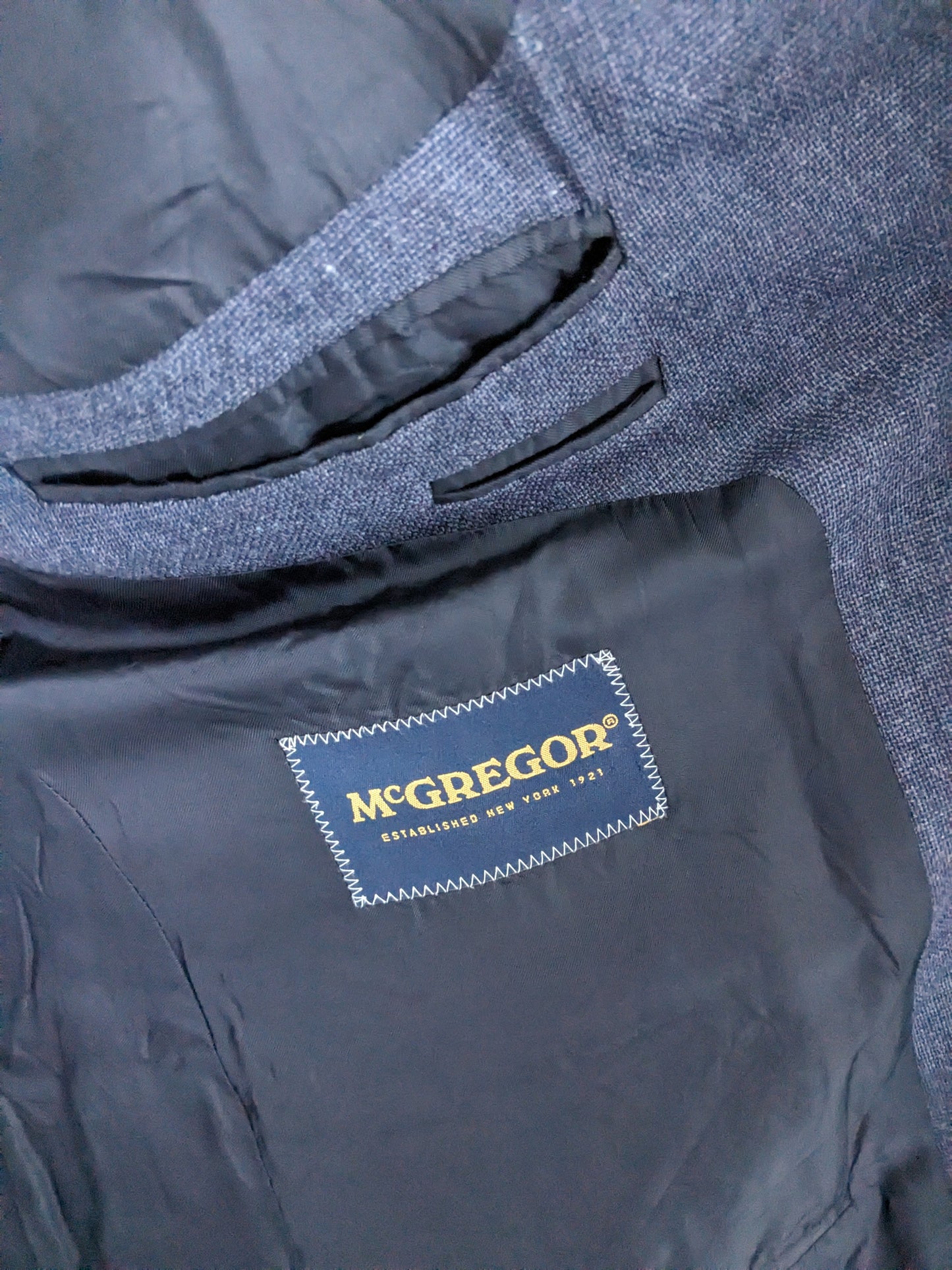 Giacca di seta di lana McGregor. Blu nero miscelato. Dimensione 27 (54 / L).