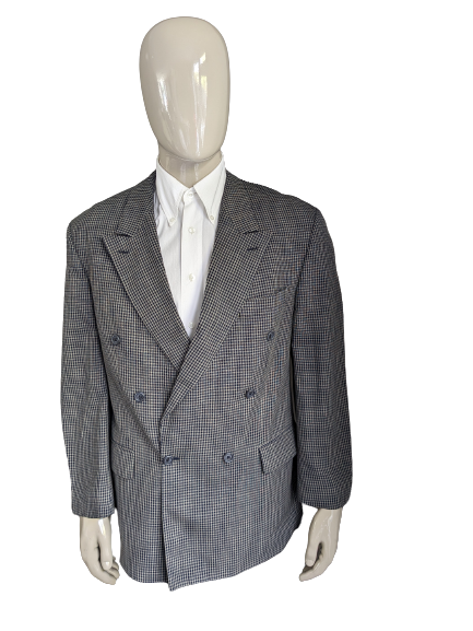 Van Gils Vintage Double Breasted Woolen jacket with point Revers. Gray blue checked. Size 54 / L.