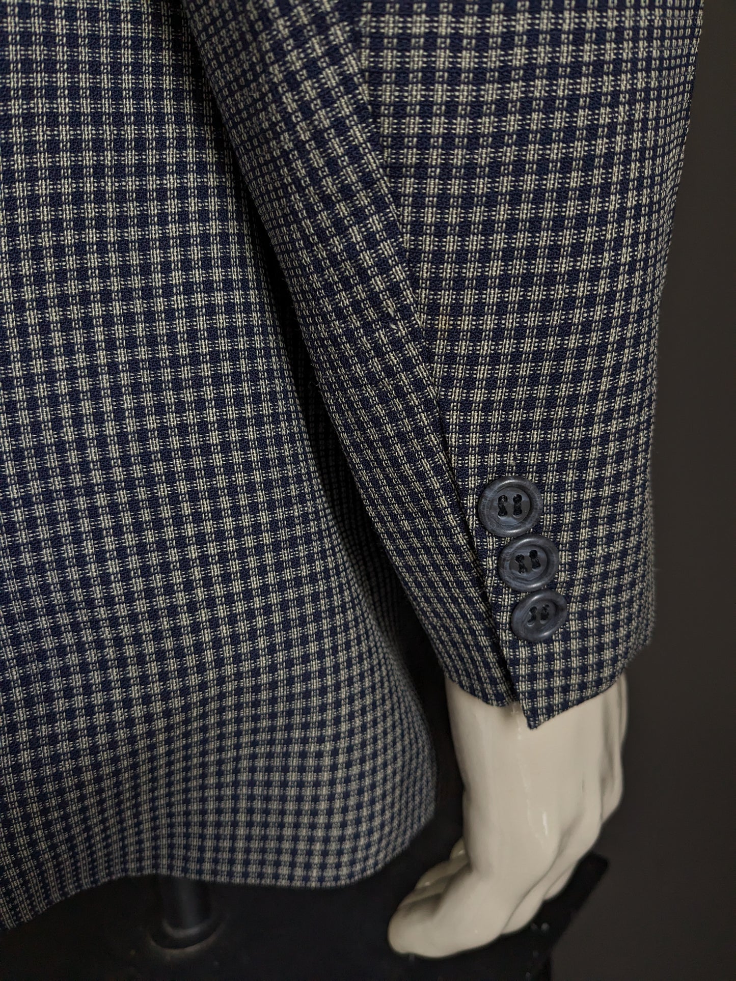 Van Gils chaqueta de lana de doble pecho vintage con inversiones de puntos. Blue gris revisado. Tamaño 54 / L.
