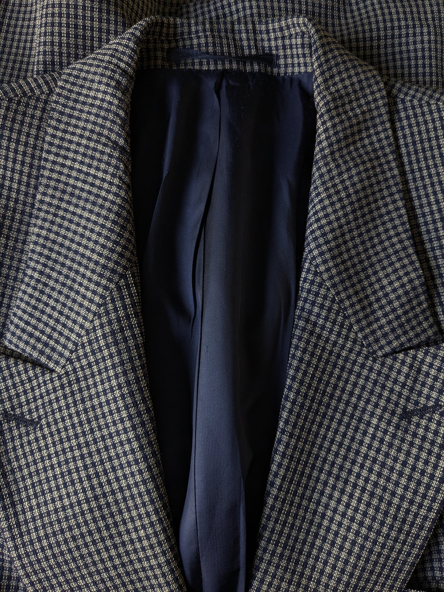 Van Gils Giacca di lana a doppio petto vintage con inverni punti. Grigio blu controllato. Taglia 54 / L.