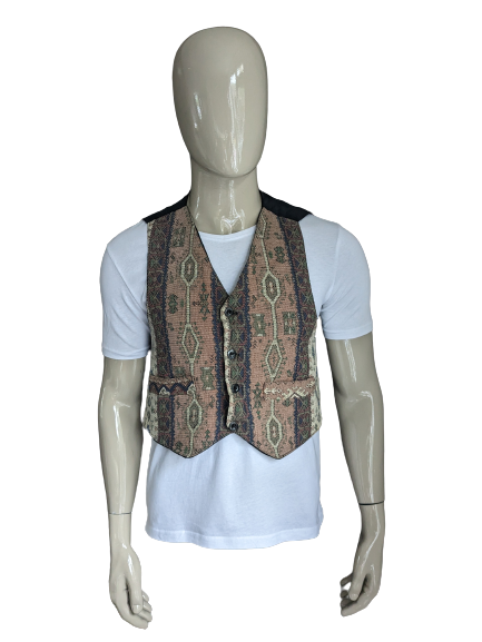 Vintage Gilet. Roze Beige Groen Blauwe print. Maat M.