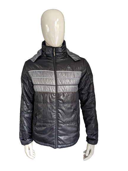 Le Coq Sportif Quilted Winter Jacket With Department Hood. Black gray colored. Size M.