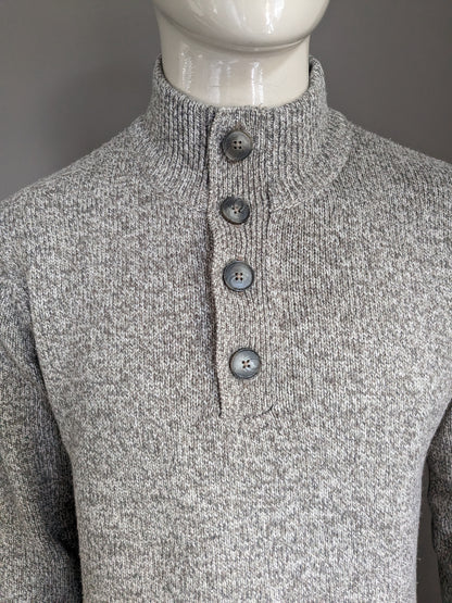 M&S Herrenpullover mit Knöpfen. Beigebraun gemischt. Größe L.