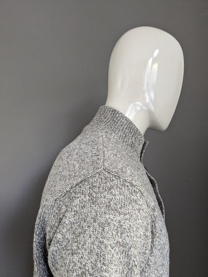 M&S Herrenpullover mit Knöpfen. Beigebraun gemischt. Größe L.