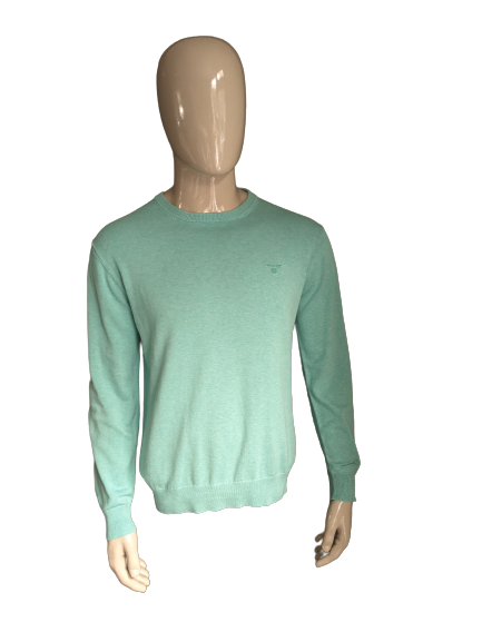 Pull Gant en coton. Vert menthe mélangé. Taille L.