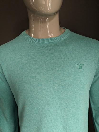 Pull Gant en coton. Vert menthe mélangé. Taille L.