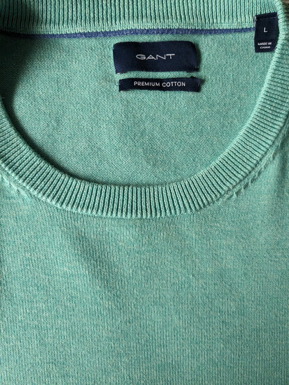 Pull Gant en coton. Vert menthe mélangé. Taille L.