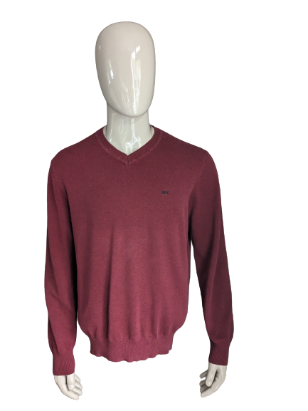 McGregor sweater with V-neck. Dark red gray mixed. Size XL.