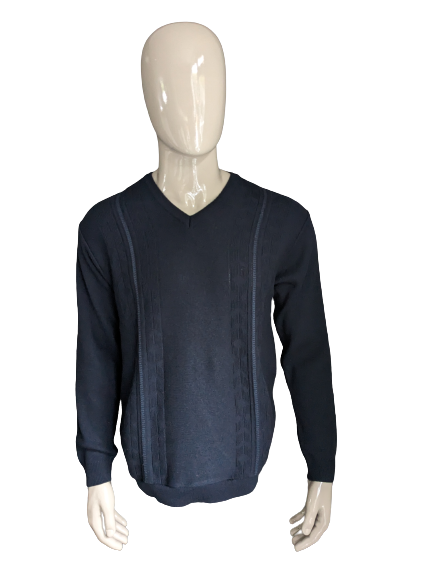 Dunnes-Zopfpullover im Vintage-Look. Dunkelblau gefärbt. Größe M.