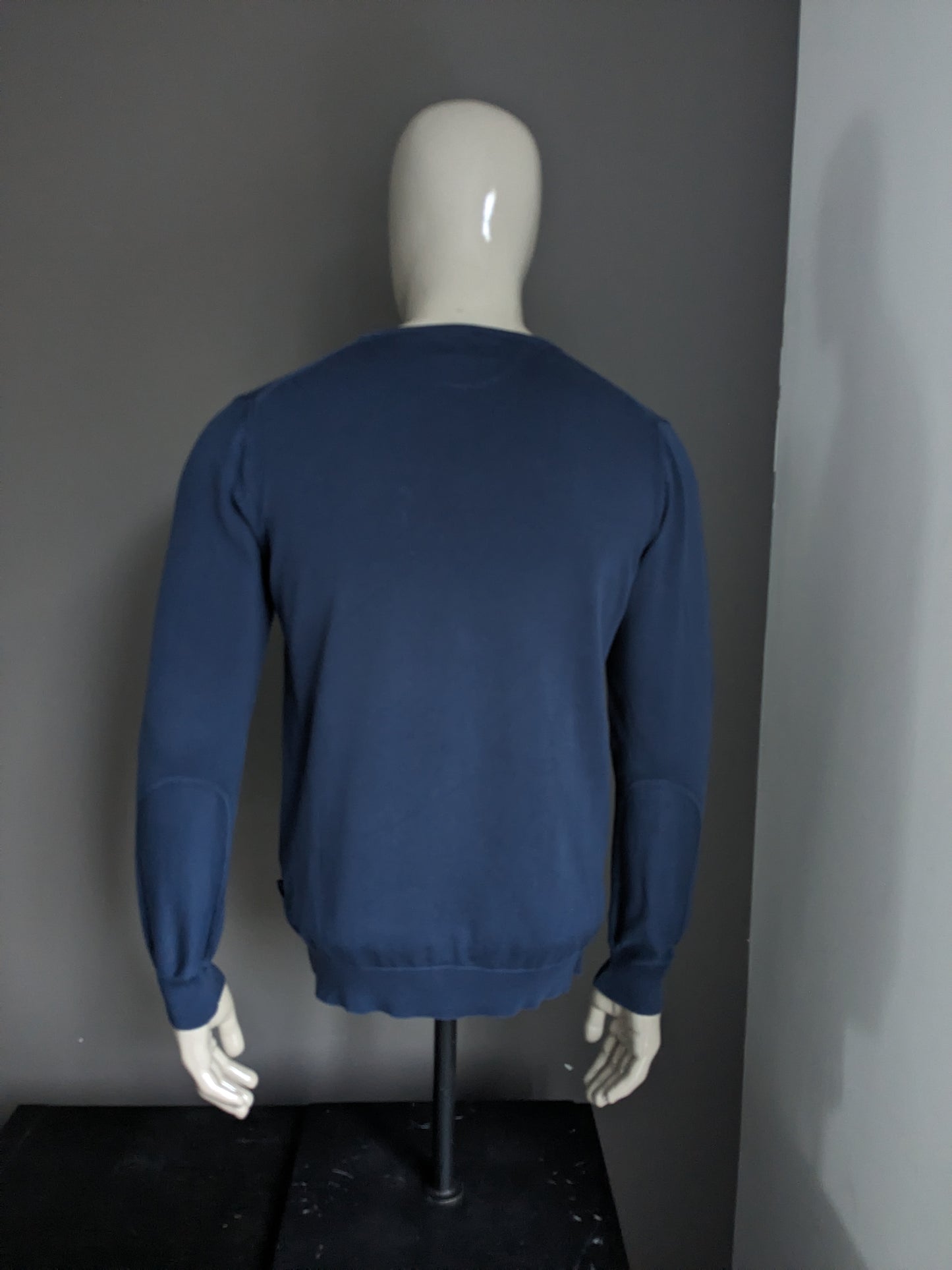 Cavallaro cotton sweater with V-neck. Dark blue colored. Size S.