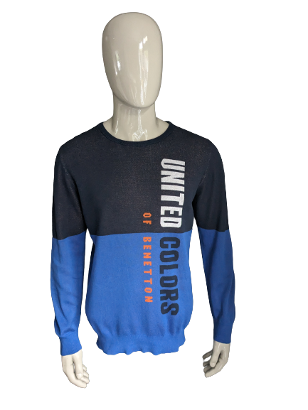 Vintage United Colores o suéter de Benetton. Naranja blanca azul de color. Talla L.
