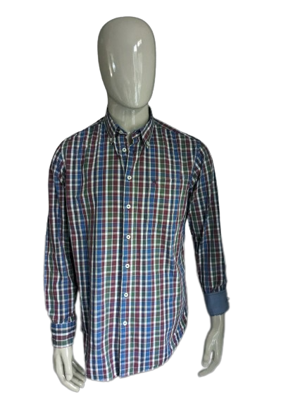 Bartlett shirt. Red blue green checked. Size L.