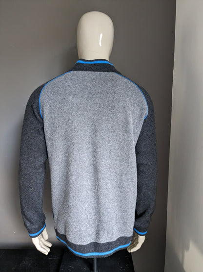 State of Art Wollpullover mit Reißverschluss. Graublau gefärbt. Größe L.