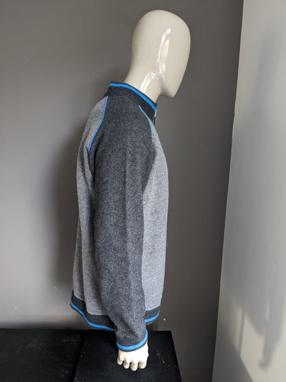 State of Art Wollpullover mit Reißverschluss. Graublau gefärbt. Größe L.