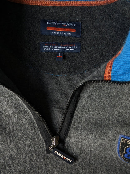 State of Art Wollpullover mit Reißverschluss. Graublau gefärbt. Größe L.