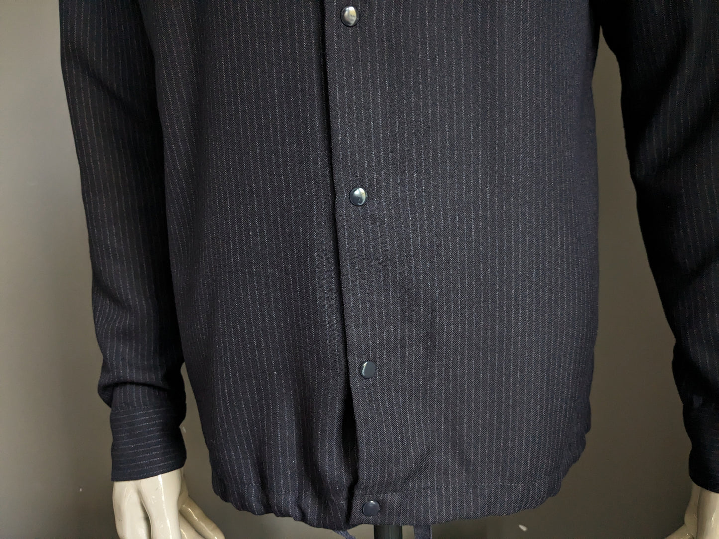 The truth jacket / shirt with press studs. Dark blue white striped. Size M.