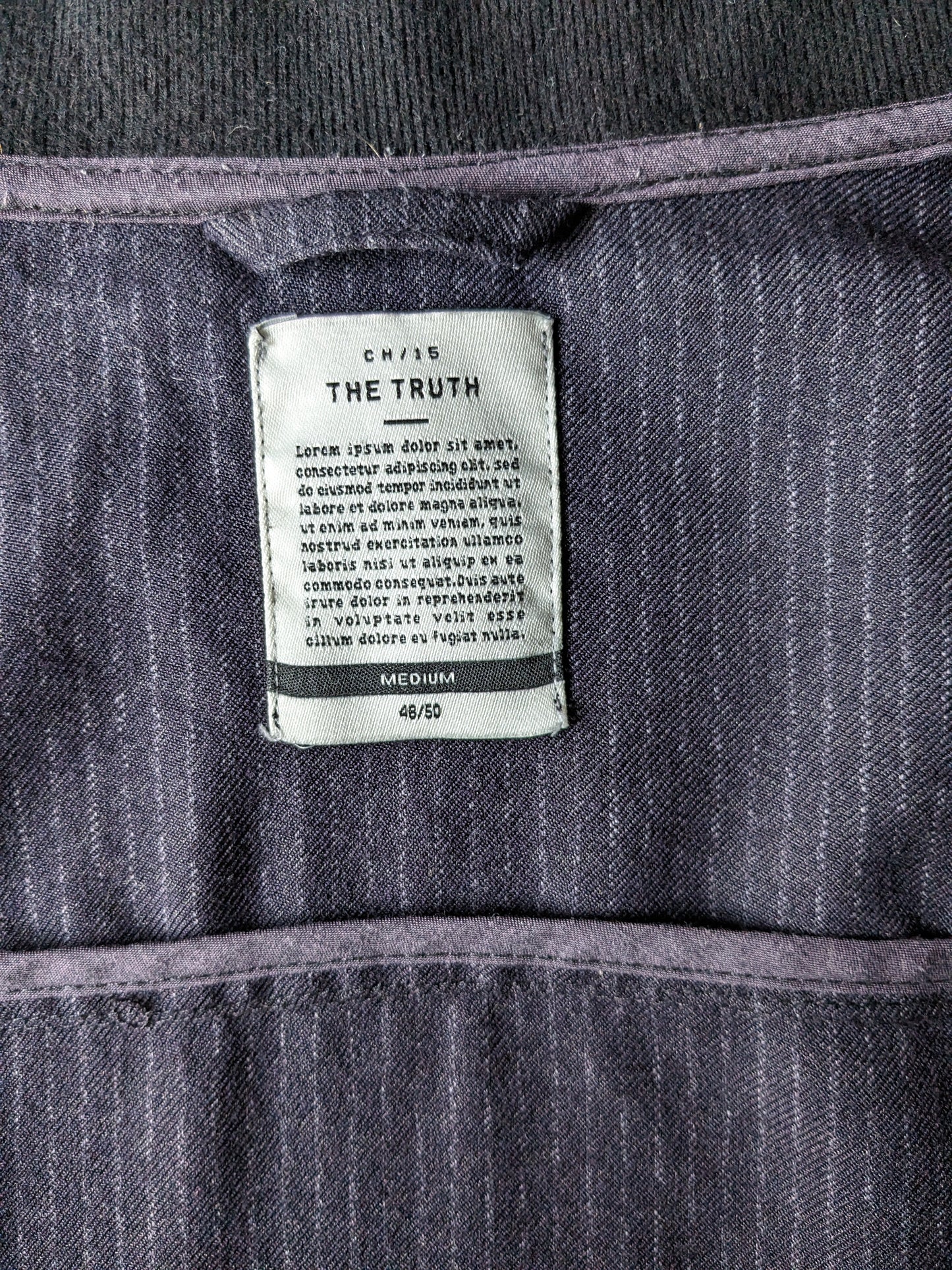 The truth jacket / shirt with press studs. Dark blue white striped. Size M.