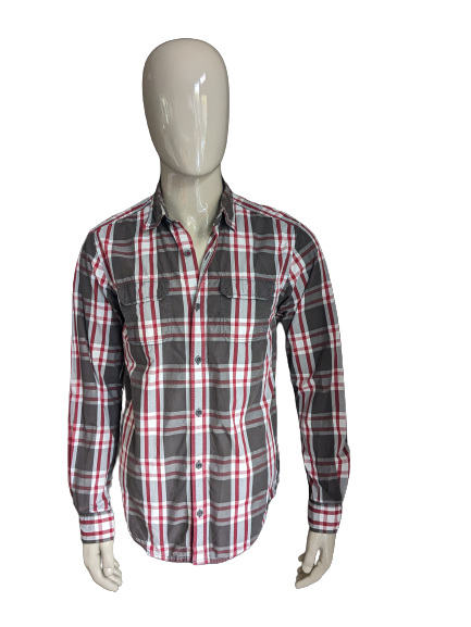 S.Oliver camisa. Brown Red White a cuadros. Tamaño L. Fit Slim.