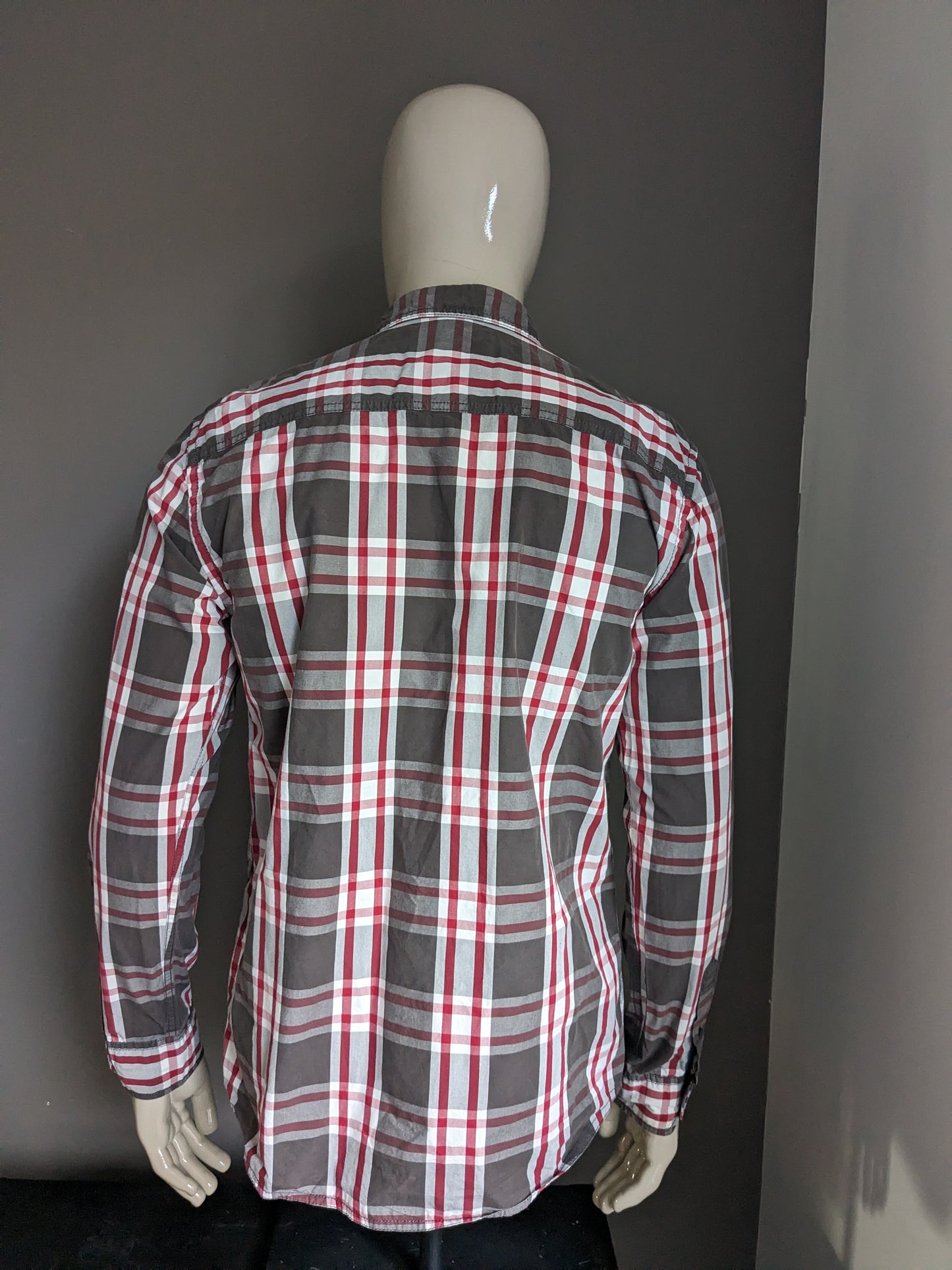 S.oliver Shirt. Brund Red White Checkered. Taille L. Slim Fit.
