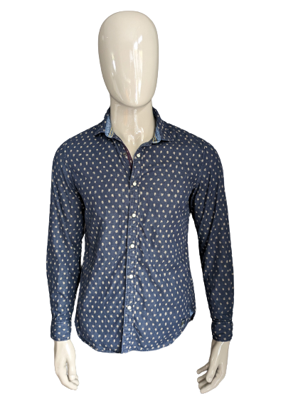 s.Oliver shirt with press studs. Blue Gray print. Size M. Slim