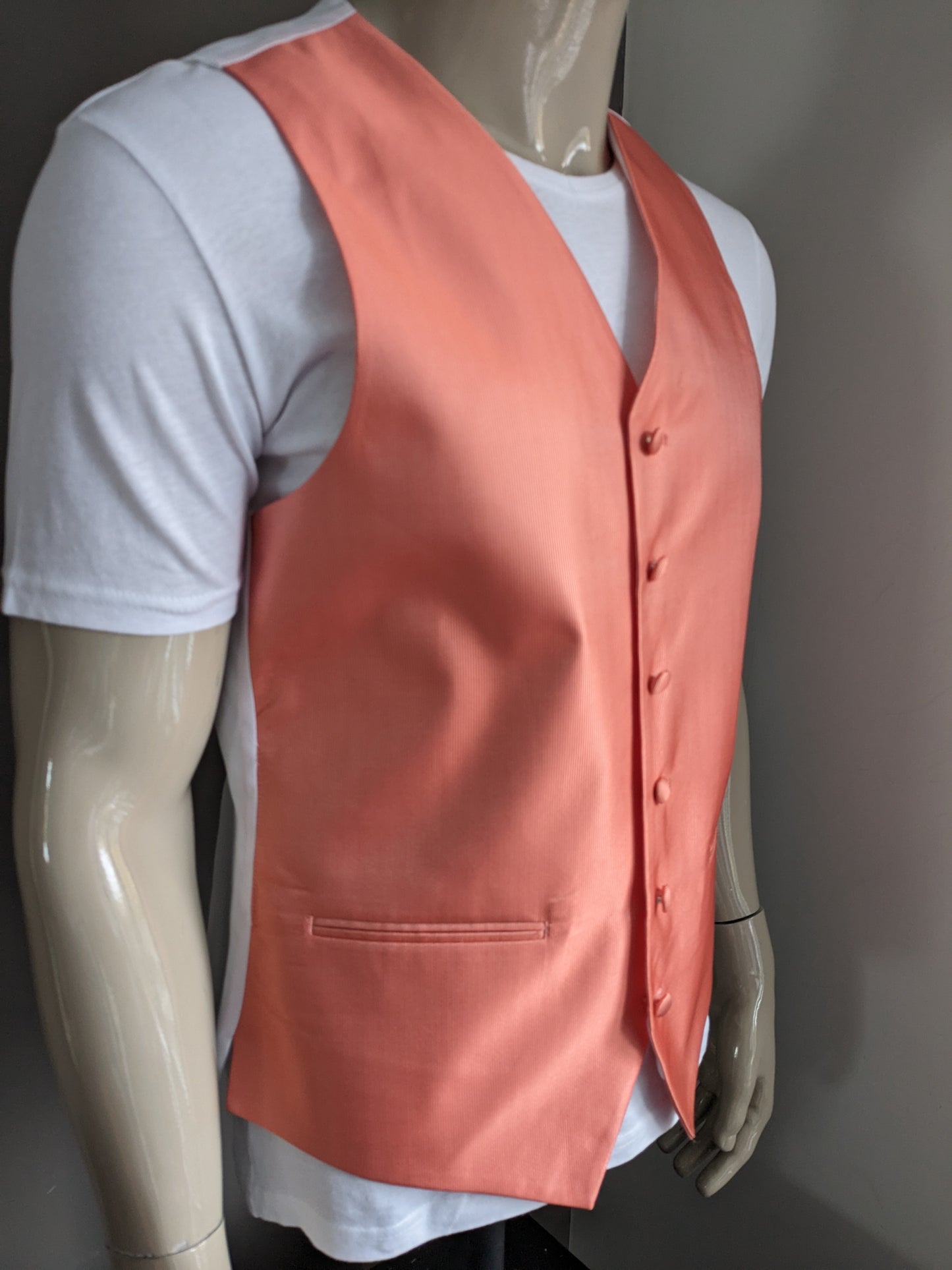 Jean Young Gilet. Rayé rose. Dos blanc. Taille M / L.