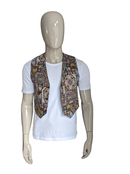 Vintage Gilet. Gekleurde print. Maat S.