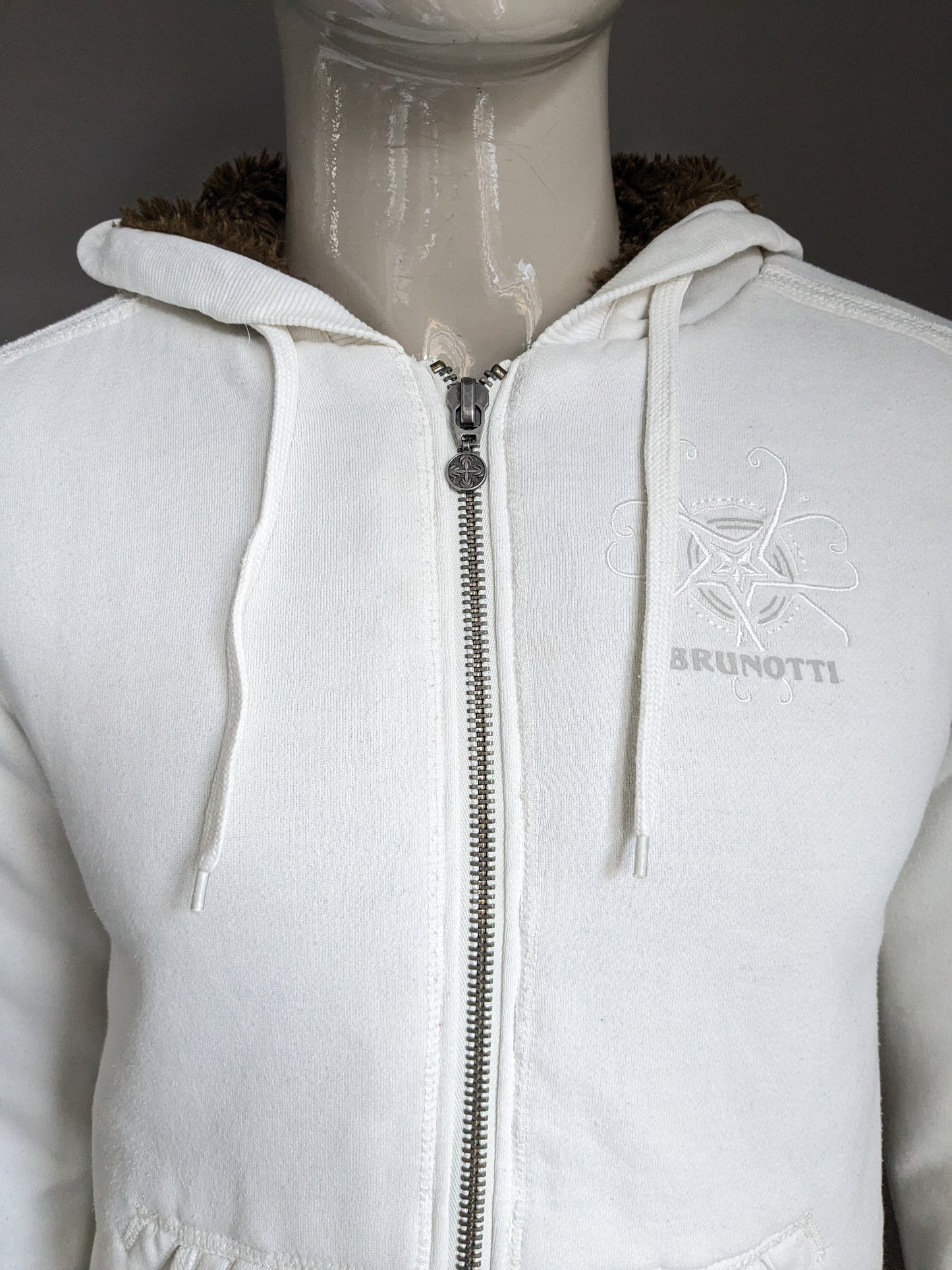 Brunotti thickly lined hot cardigan with hood. White. Size S.