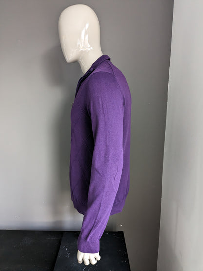Pull Dunnes avec fermeture éclair. Violet avec motif tactile. Taille M.