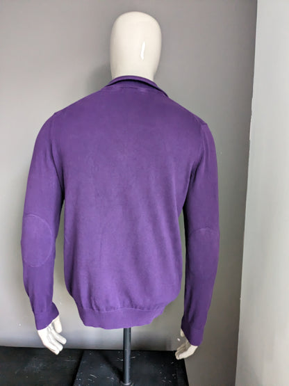 Pull Dunnes avec fermeture éclair. Violet avec motif tactile. Taille M.