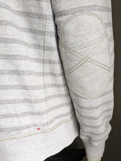 Fat Face Pullover mit Knöpfen. Grau gestreift. Größe L.