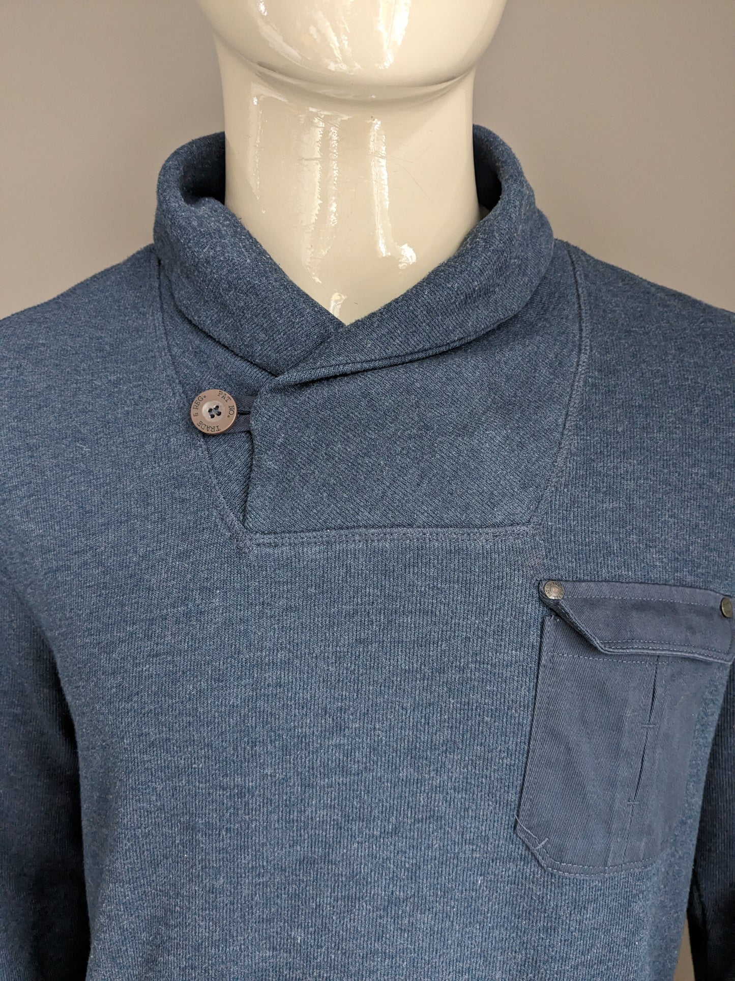 Burton sweater with sporty collar. Dark blue mixed. Size L.
