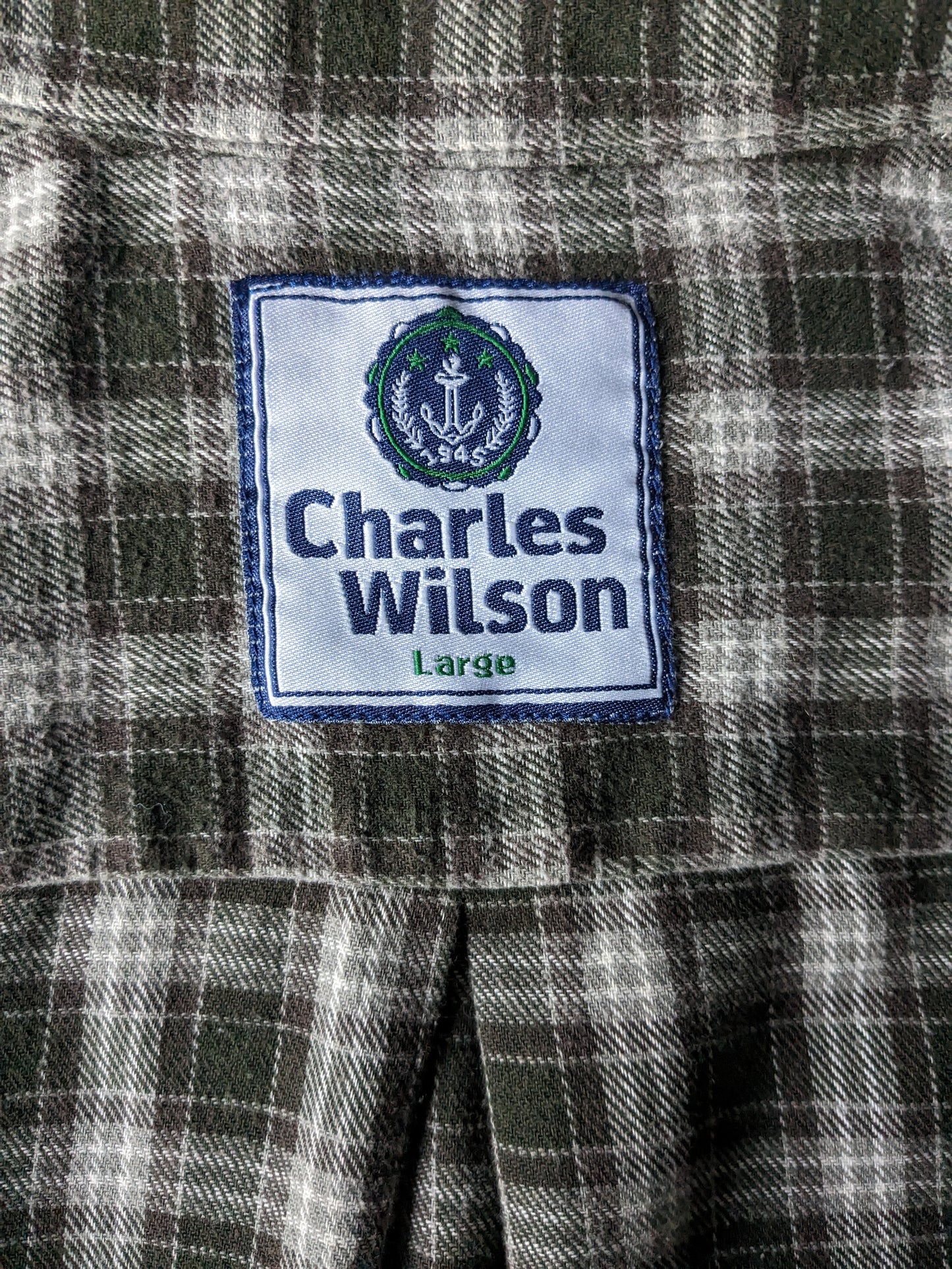 Charles Wilson flanellen overhemd. Groen bruin geruit. Maat L.