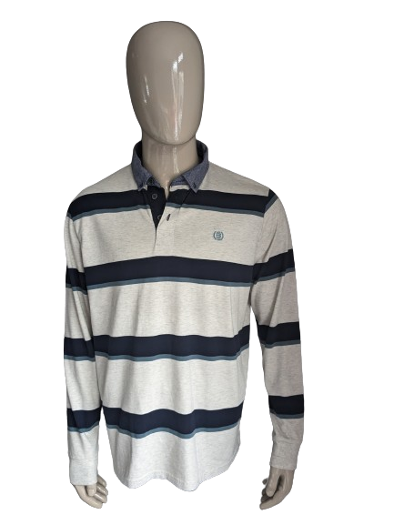 Blue Harbor Polotrui. Gray beige mixed / blue green striped. Size XL.
