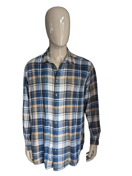 Chemise Henderson/GCM. Carreaux Bleu Beige Gris. Taille XXL/2XL.