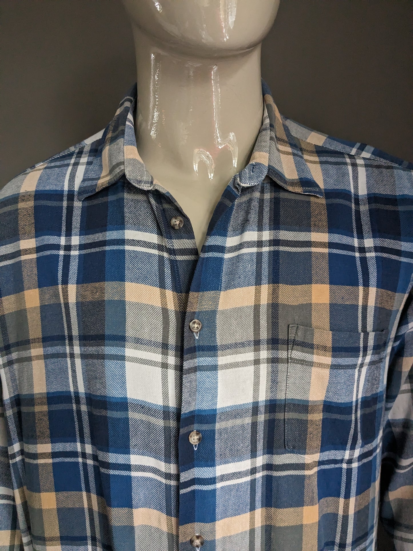 Chemise Henderson/GCM. Carreaux Bleu Beige Gris. Taille XXL/2XL.