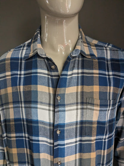 Chemise Henderson/GCM. Carreaux Bleu Beige Gris. Taille XXL/2XL.