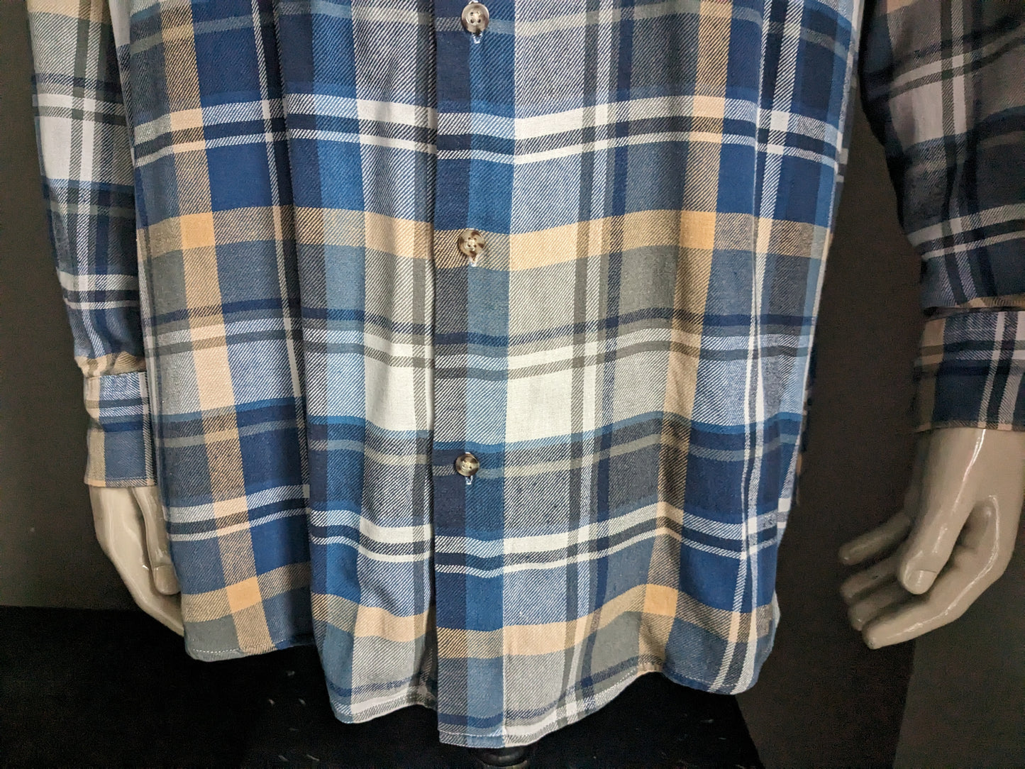 Chemise Henderson/GCM. Carreaux Bleu Beige Gris. Taille XXL/2XL.