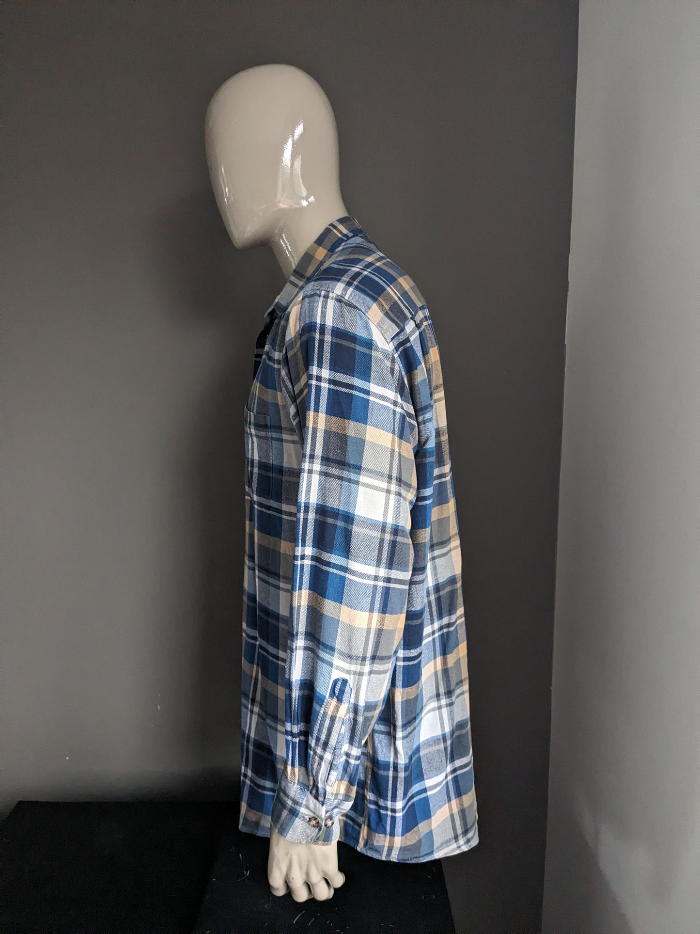 Chemise Henderson/GCM. Carreaux Bleu Beige Gris. Taille XXL/2XL.