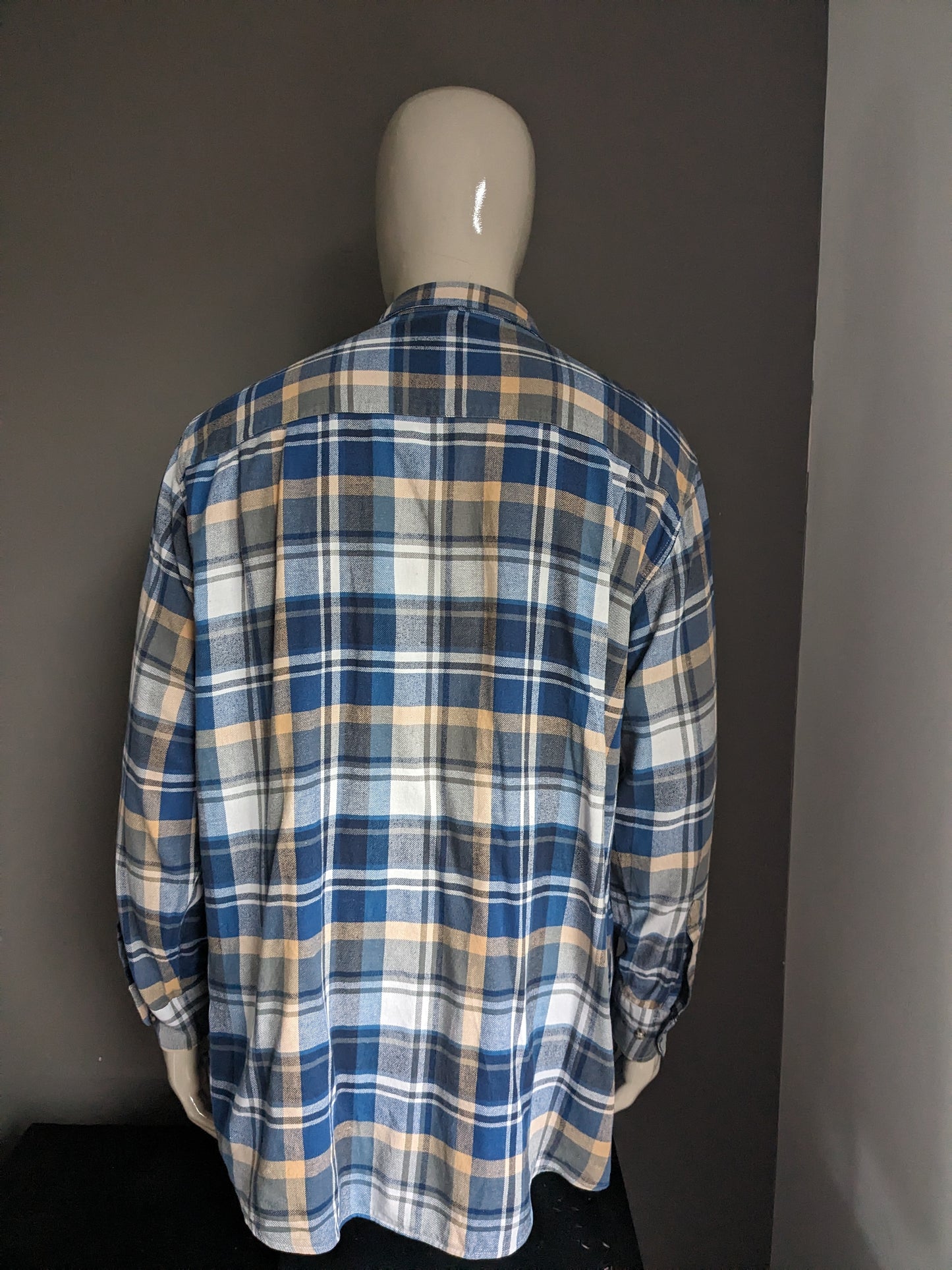 Chemise Henderson/GCM. Carreaux Bleu Beige Gris. Taille XXL/2XL.