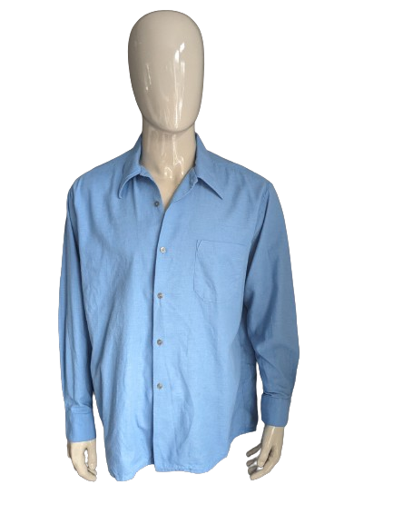 Vintage 70's overhemd met puntkraag. Blauw gekleurd. Maat 2XL / XXL.